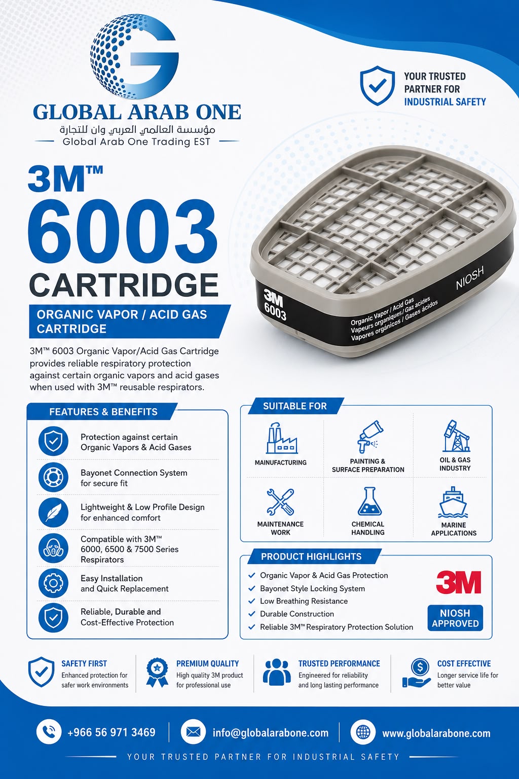 3M -6003 Organic Vapor-Acid Gas Cartridge Filter -6003