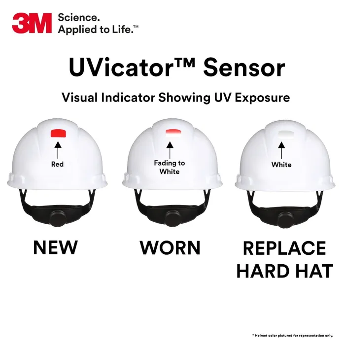 3M™ SecureFit™ Hard Hat H-701SFR-UV, White, 4-Point Pressure Diffusion Ratchet Suspension, with UVicator