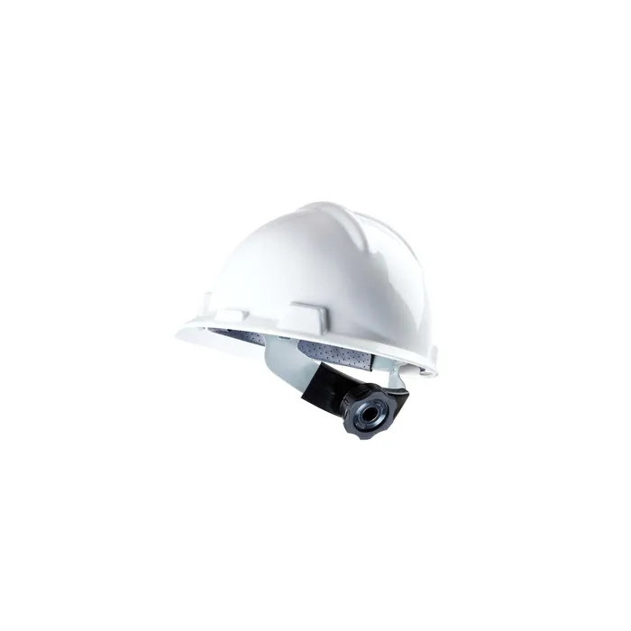 MSA Safety Helmet White, V-Gard® Polyethylene Cap Style Hard Hat With 4 Point Ratchet/Ratchet Suspension