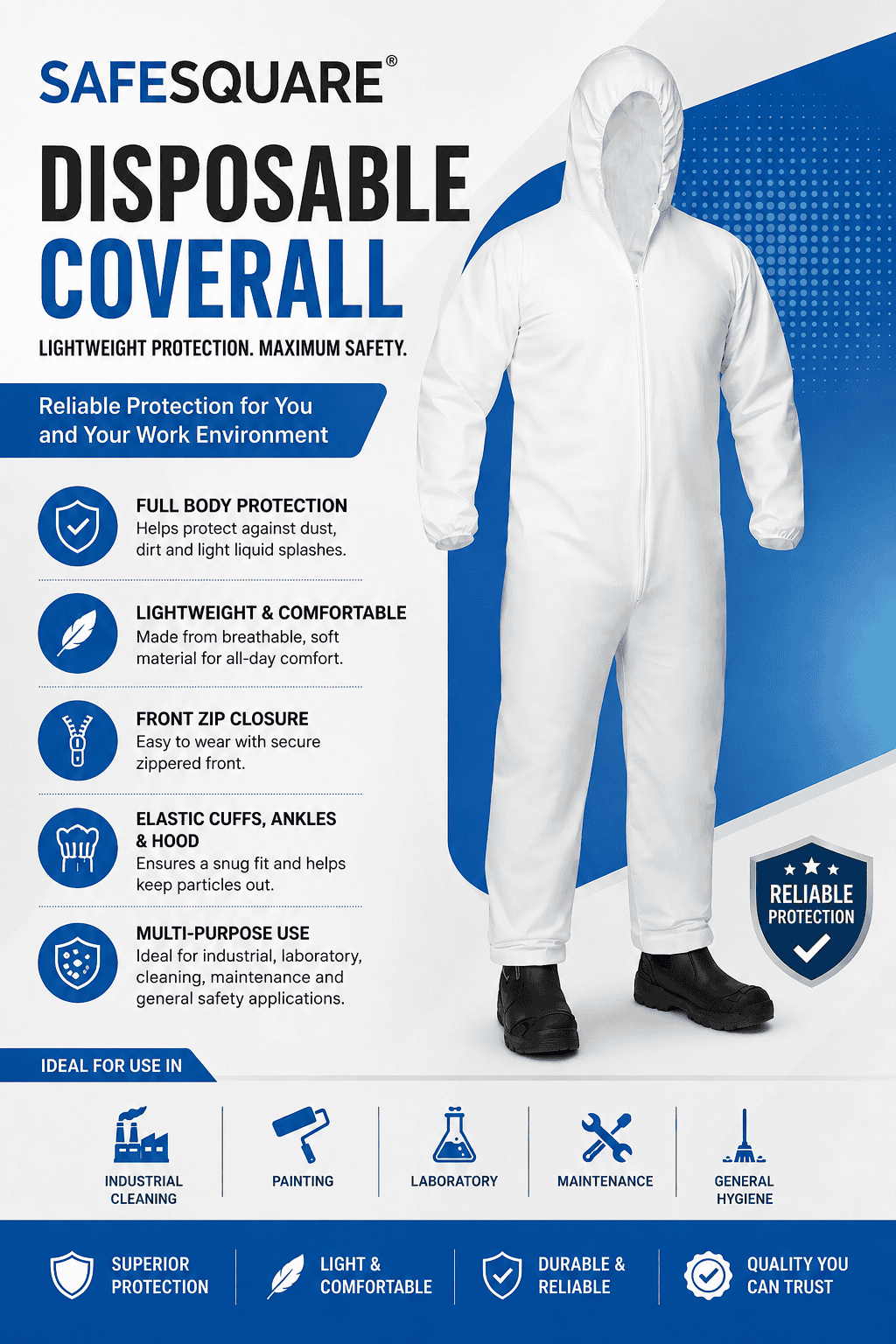 SAFE SQUARE DISPOSABLE COVERALL