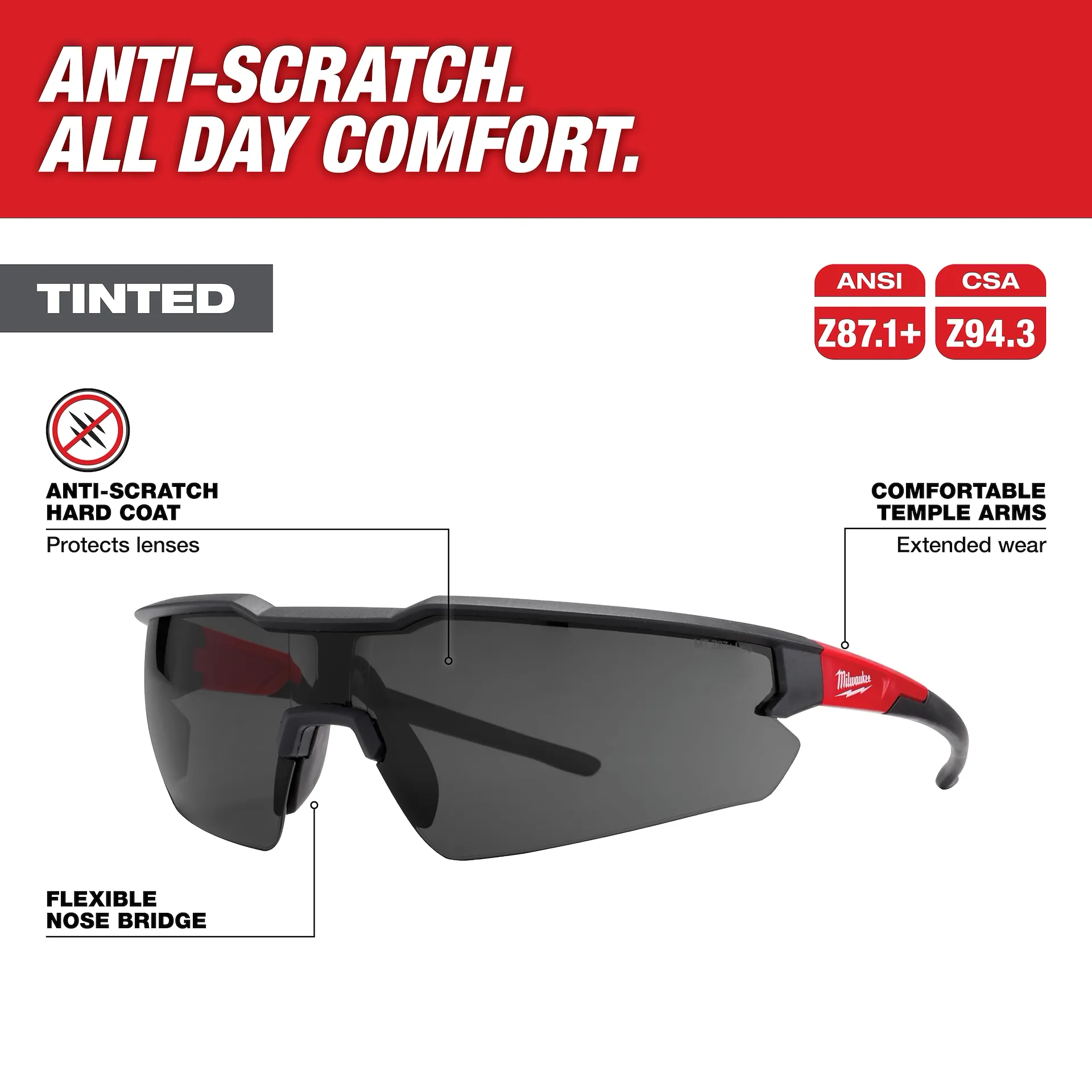 Milwaukee Safety Glasses - Tinted Anti-Scratch Lenses