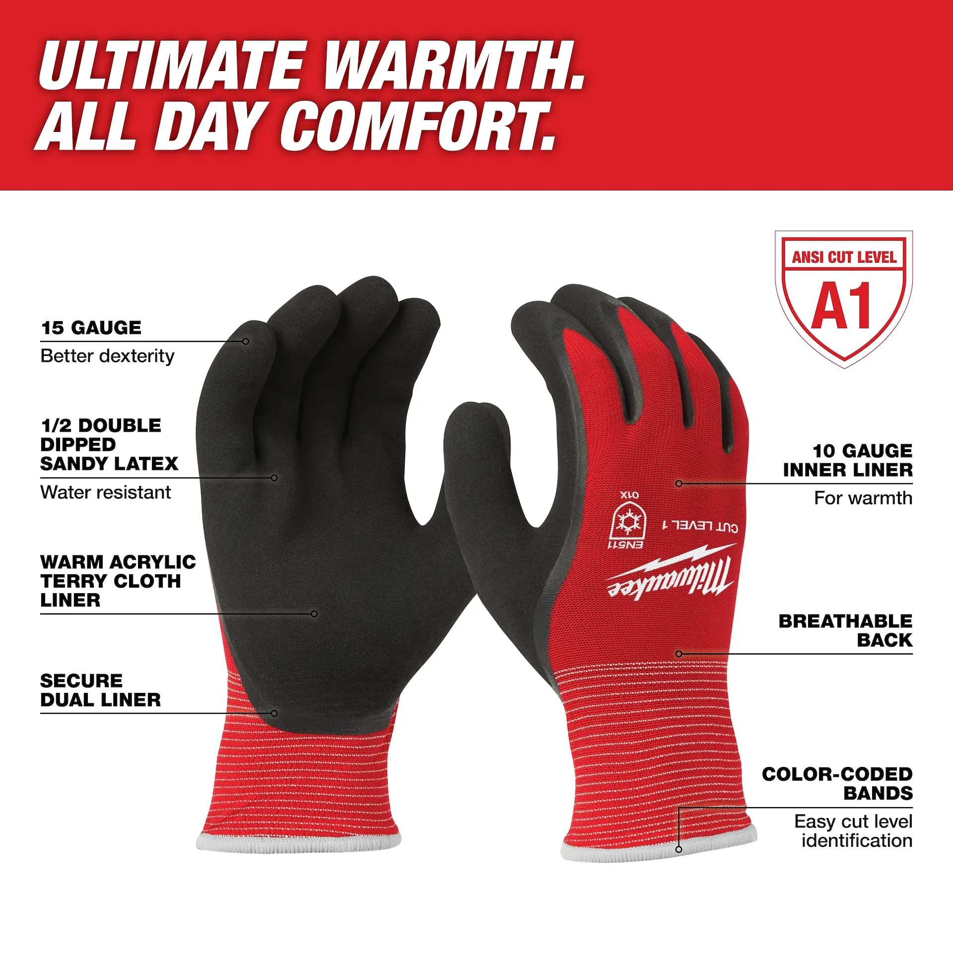 Milwaukee Cut Level 1/A Dipped Gloves-M/L/XL
